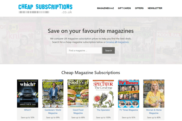 Cheap Subscriptions homepage